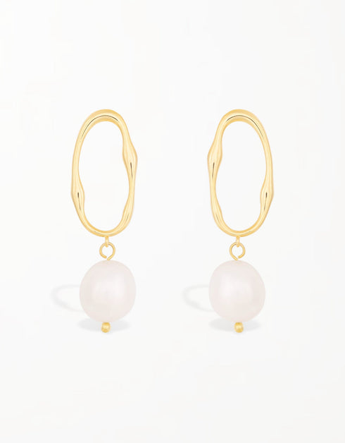 Golden Glow Oval Drop Earrings with Sterling Silver & Pearl